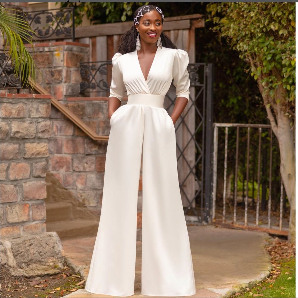 NWT "Priscilla" Ivory V-Neck Jumpsuit FKSP